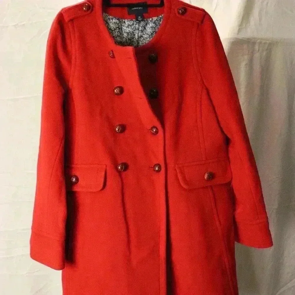 Lands' End Red Wool Long Coat women's 14 vintage pea coat winter warm - Picture 2 of 10